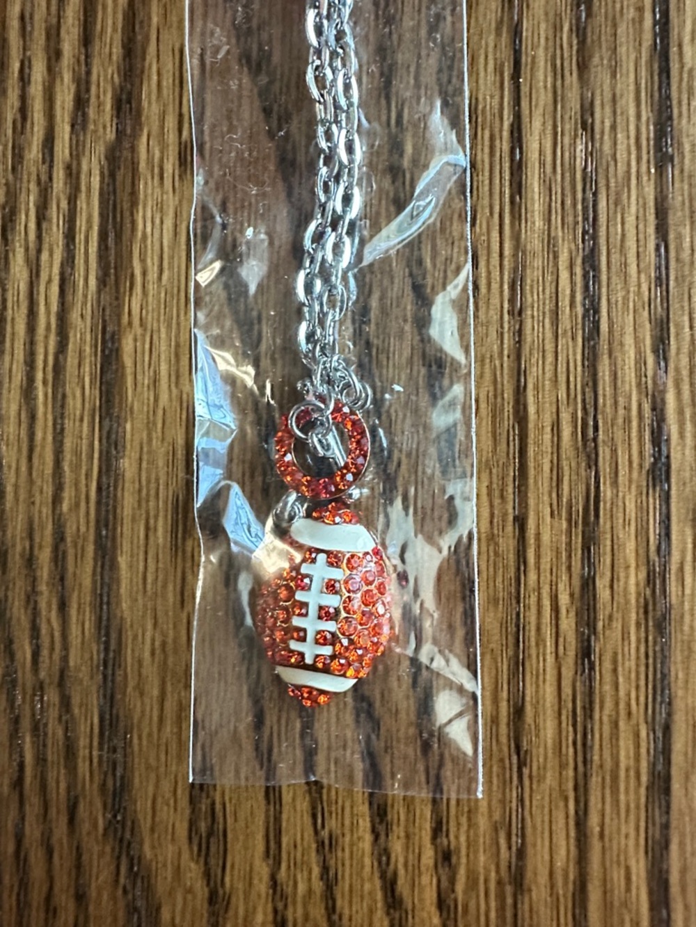 Rhinestone Football Charm Necklace - Orange